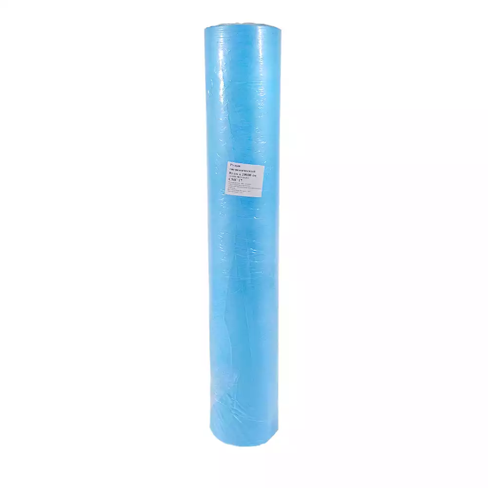 Рулон гигиенический, размер  80см*200м, материал СМС 17г/м2, без перфорации, цвет голубой