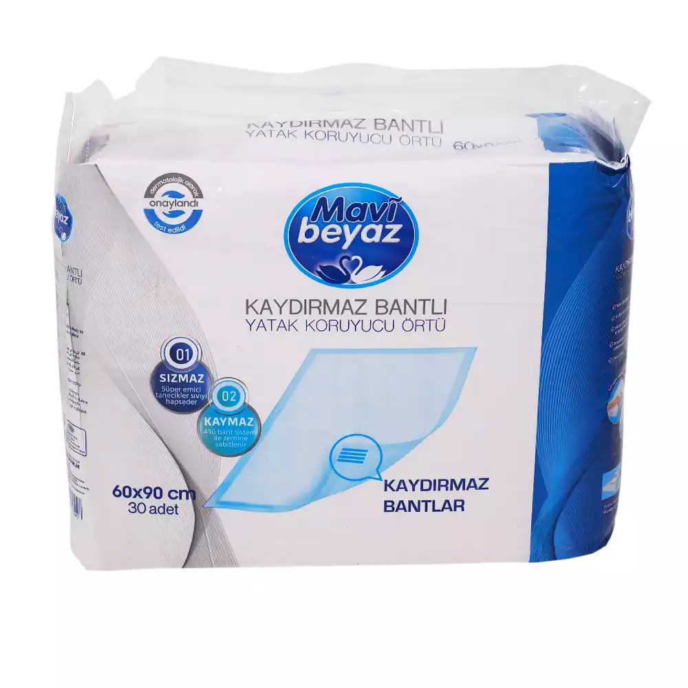 Пеленка MAVI BEYAZ , многослойная, размер 60*90см, одноразовая, нестерильная, с липучками, упаковка 30шт, впитываемость 500мл