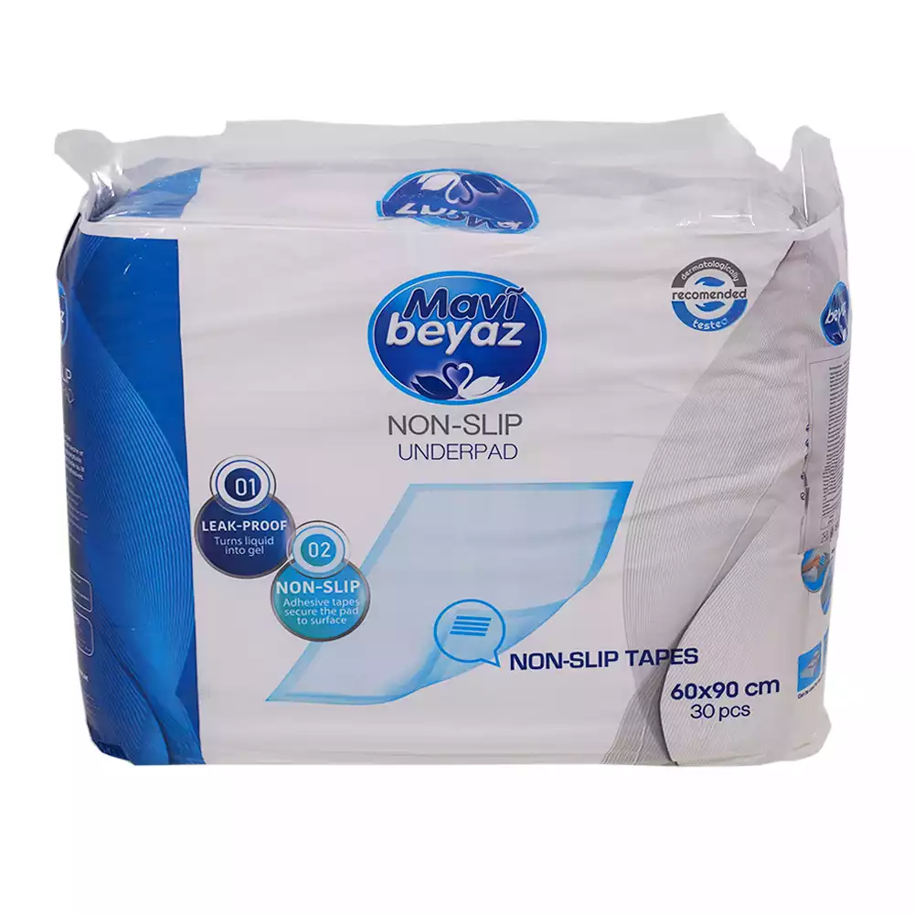 Пеленка MAVI BEYAZ , многослойная, размер 60*90см, одноразовая, нестерильная, с липучками, упаковка 30шт, впитываемость 500мл