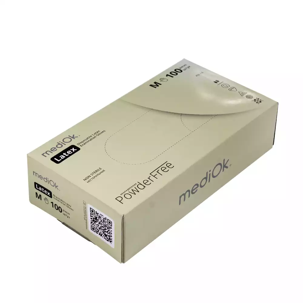 Перчатки mediOk, размер M, латексные, неопудренные, текстурированные, нестерильные