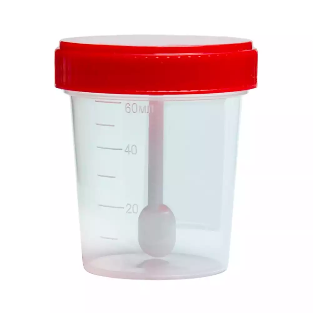 Контейнер 60мл, для взятия биоматериала, нестерильный, с завинчающейся крышкой, со шпателем