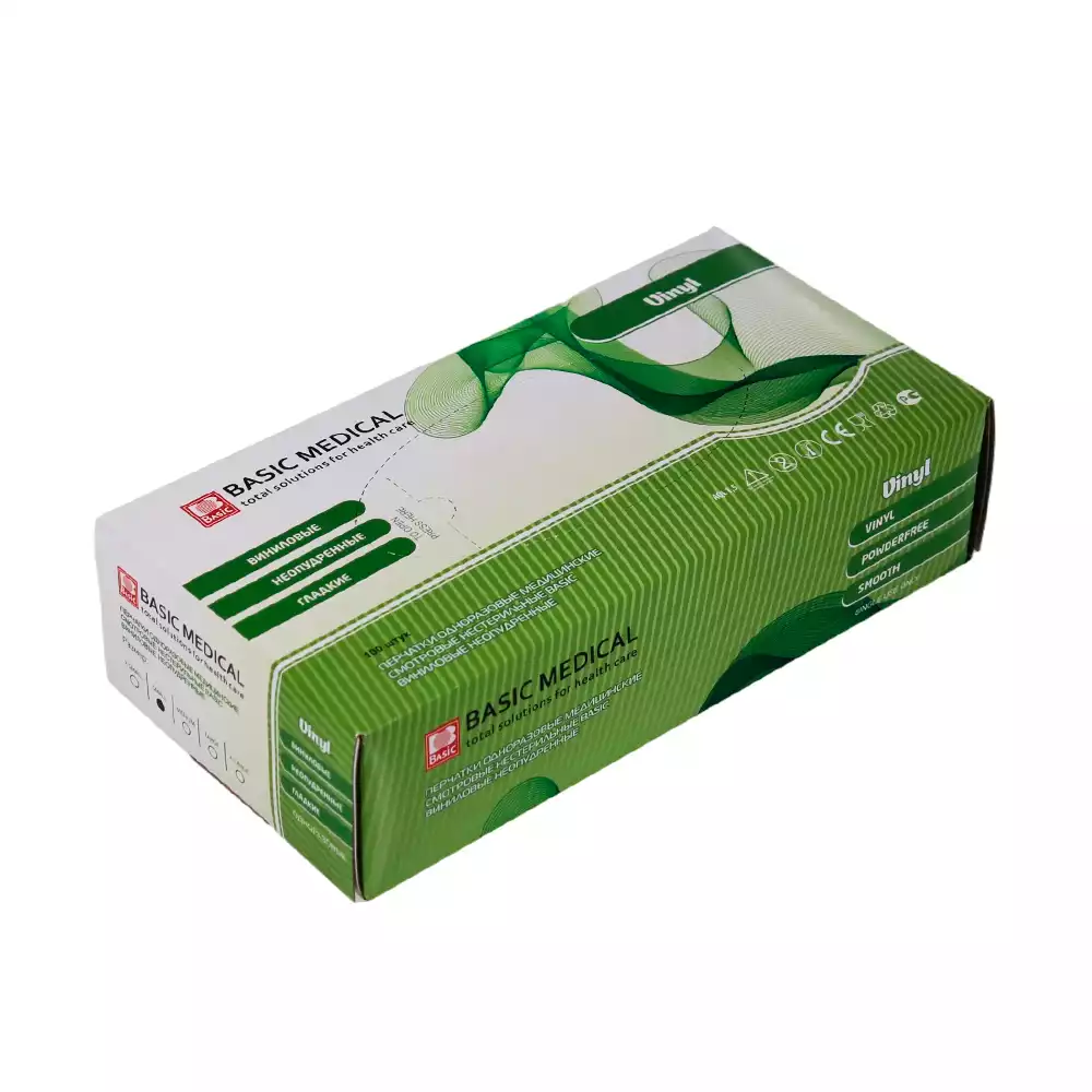 Перчатки Basic Vinyl, виниловые, размер S, вес 8,0 г/пара, неопудренные, нестерильные, упаковка 50пар