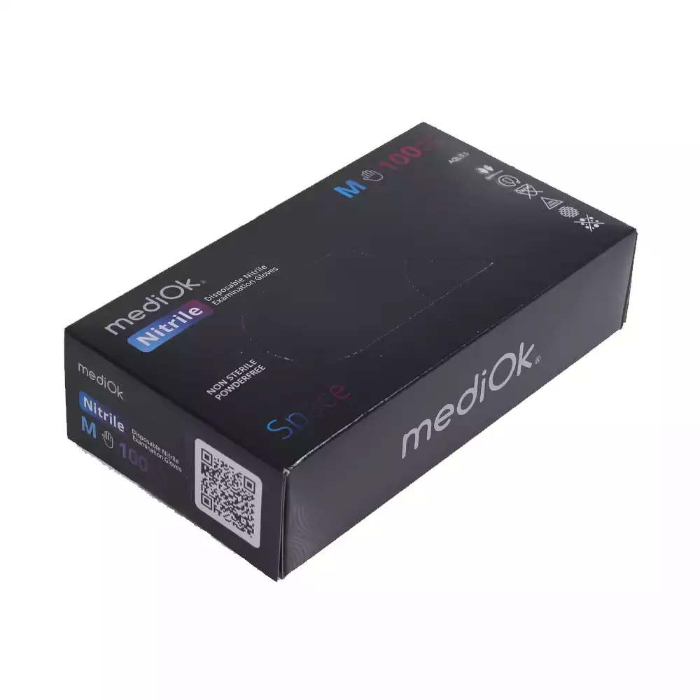Перчатки mediOk Space, размер M, нитриловые, вес 7,0г/пара, неопудренные, текстурированные на пальцах, цвет черный, нестерильные