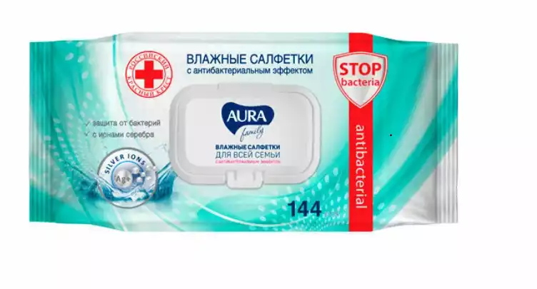 Салфетки влажные АУРА FAMILY антбактериальные  с крышкой №144 МК