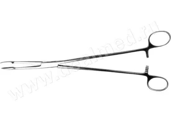 Корнцанг Щ-67 прямой, Длина рабочей части 75мм, ширина губок в сомкнутом состоянии 5мм, толщина 7.5мм